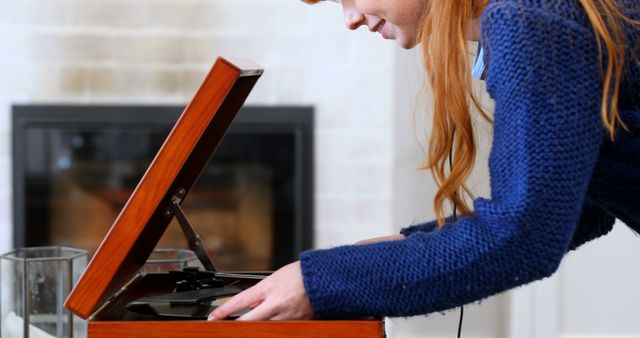 Woman Playing Vinyl Record on Retro Turntable - Download Free Stock Images Pikwizard.com