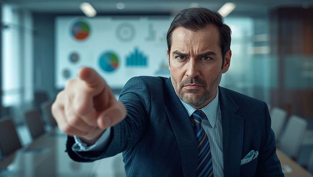 Confident executive engaging with team during meeting in modern boardroom