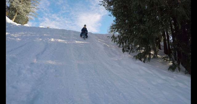 Child Sledding Down Snowy Hill in Winter Delight - Download Free Stock Images Pikwizard.com