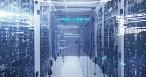 High-Tech Virtual Interface in Busy Data Server Room - Download Free Stock Images Pikwizard.com