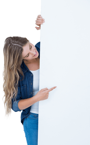 Smiling Caucasian Woman Pointing to Blank Poster on Transparent Background - Download Free Stock Videos Pikwizard.com