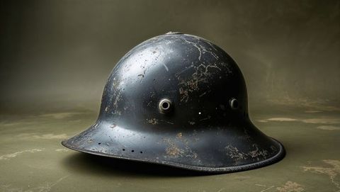 Antique first world war steel military helmet with rustic patina