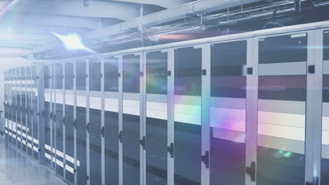 Digital Interface Animation in High-Tech Server Room