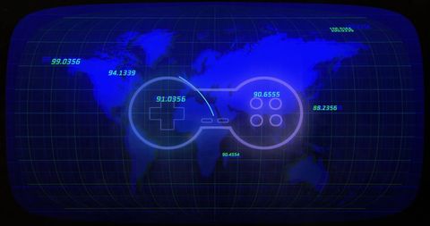futuristic gaming controller interface over world map - Download Free Stock Images Pikwizard.com