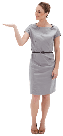 Transparent Woman Holding Hand Up in Gray Dress