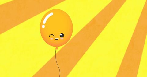Cheerful yellow balloon with smile on vibrant sunburst background