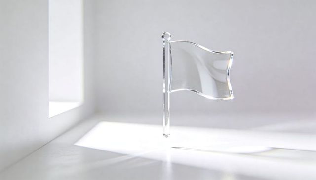 Casting transparent flag sculpting light and caustic patterns in minimal white space