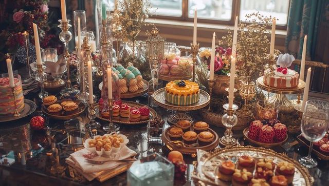 Lavish Dessert Display with Elegant Cakes and Pastries