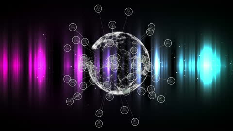 Global Network of Connections and Data Processing in Vibrant Digital Illustration