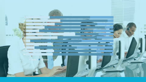 Business Team Collaboration with Overlaid Graph Animation