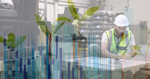 Logistics Professional Analyzing Delivery Data with Growth Graphics Overlay - Download Free Stock Images Pikwizard.com