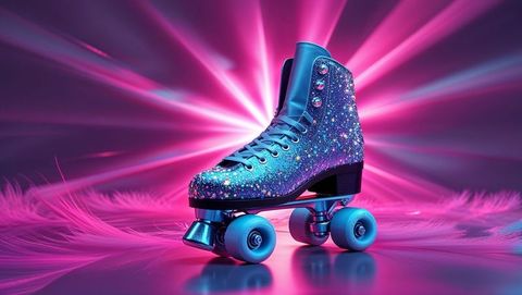 Sparkling quad roller skate with neon lights and reflective glow