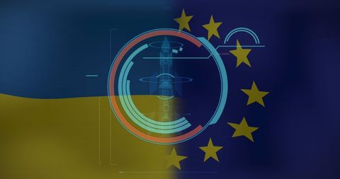 Digital Scope Analyzing Ukrainian and EU Flags - Download Free Stock Images Pikwizard.com