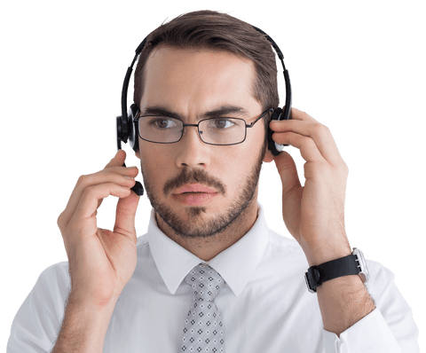 Transparent Businessman Focused Wearing Headphones - Download Free Stock Videos Pikwizard.com