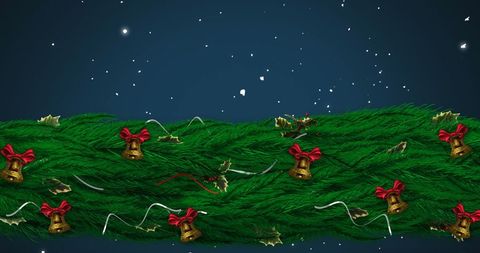 Festive Garland with Bells and Holly Under Snowfall