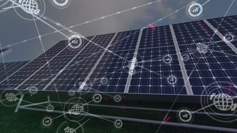 Futuristic Digital Network Over Solar Panels for Energy Transition