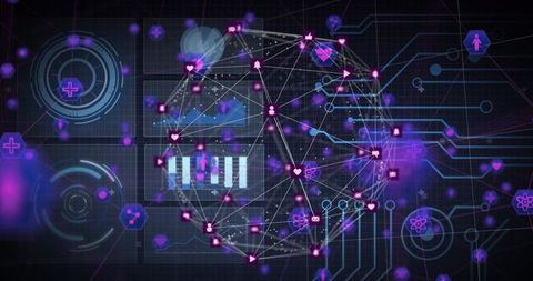 Pulsing Holographic Network Globe Visualizing Connected Data Nodes for Healthtech