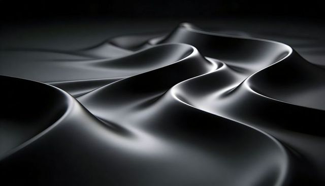 Glossy Metallic Waves Flowing with Sculptural Curves and High-Contrast Highlights