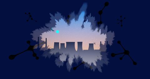 Futuristic industry and molecular structures in abstract design