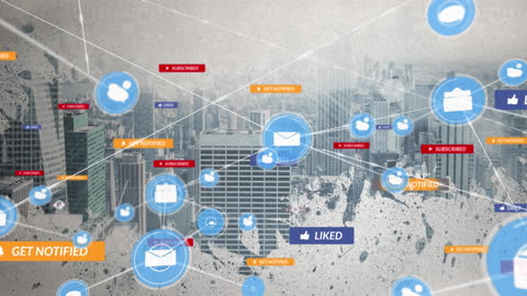 Digital Social Media Network Over Urban Cityscape