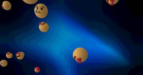 Floating face emojis against blue digital background