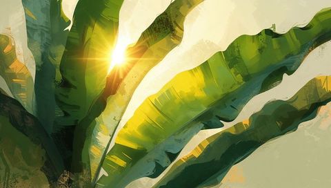 Banana Leaves with Sun Flare Abstract Botanical Art