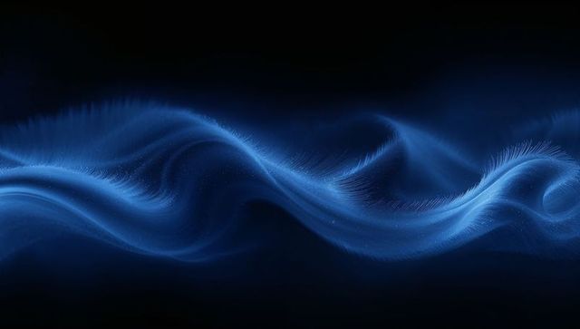 Luminous Blue Wave Ribbon Flowing Through Dark Space with Filament Strands and Particles