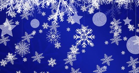 Festive Snowflakes and Ornaments on Blue Holiday Background
