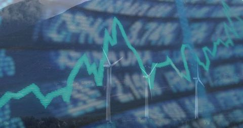 Renewable Energy Finance Concept with Wind Turbines and Financial Graph