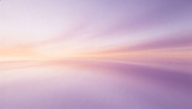 Lavender Sunrise Horizon Reflecting Soft Pastel Sky Over Calm Tranquil Mirror-Like Sea