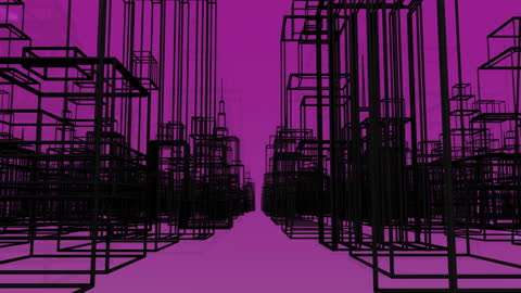 Futuristic Urban 3D Grid Over Purple Digital Interface