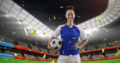 Female Soccer Player Celebrating Victory in Stadium