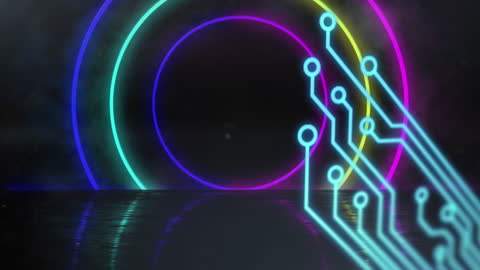 Neon Circuitry and Abstract Digital Technology Graphic