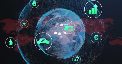 Digital Network Concept with Global Icons and Earth Overlay