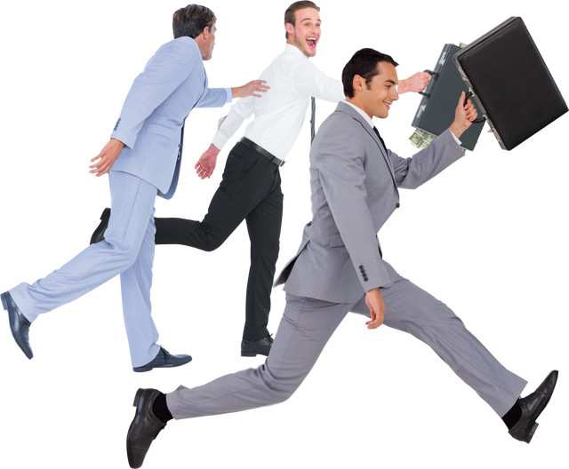 Businessmen Chasing Excitedly with Briefcases on Transparent Background - Download Free Stock Videos Pikwizard.com