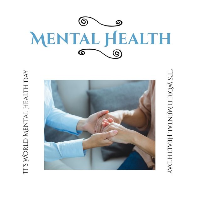 Image of mental health and caucasian women holding hands and supporting each other. Mental health, support and psychology concept
