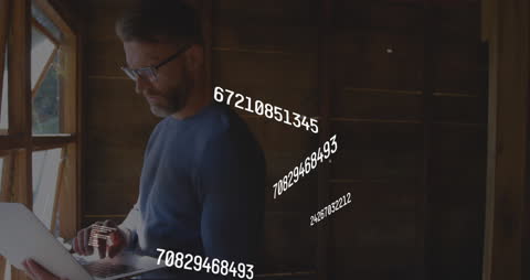 Business Professional Working with Flowing Data Visuals