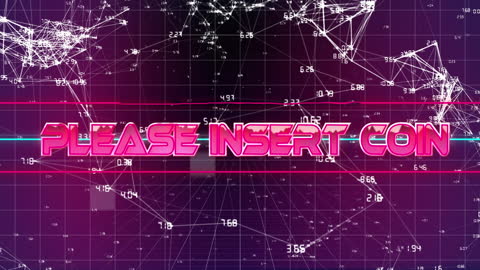 Retro Gaming Insert Coin Over Digital Matrix Background