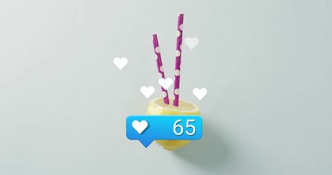 Colorful social media engagement concept with lemon and straws
