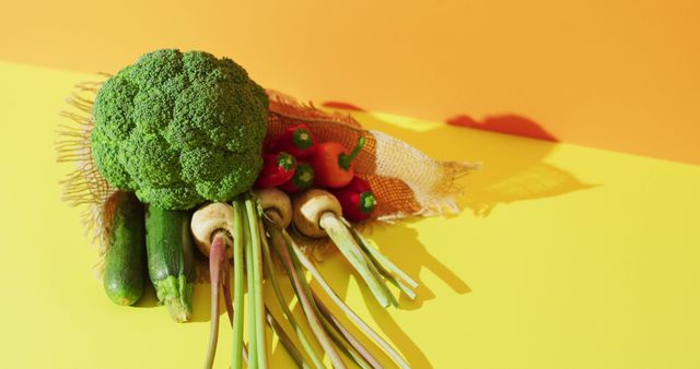 Image of fresh vegetables with copy space over yellow background - Download Free Stock Photos Pikwizard.com