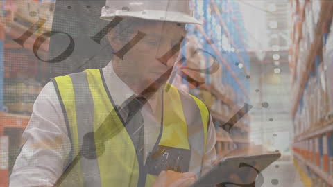 Warehouse Worker Inspecting Digital Data Connections