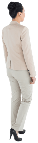 Transparent Isolated Asian Businesswoman Standing in Beige Suit