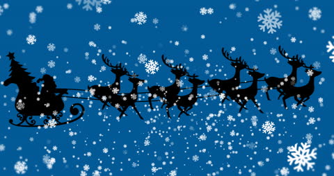 Santa's Sleigh with Reindeer Silhouette in Snowfall