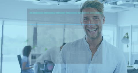 Smiling Professional With Digital Interface Overlay