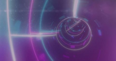 Futuristic neon rings in hypnotic swirling digital tunnel