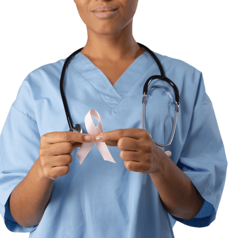 Nurse holding breast cancer awareness ribbon transparent background