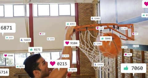 Energetic Dunking in School Gym with Social Media Icons
