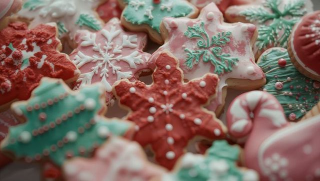Festive holiday sugar cookies with intricate icing designs