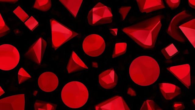 Futuristic Abstract 3D Red Shapes with Gemlike Facets on Black