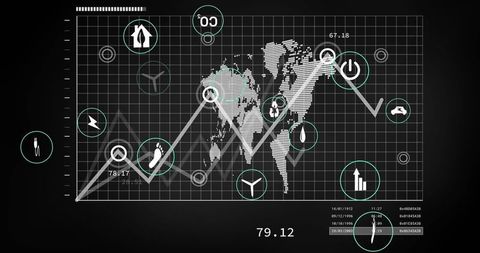 Dashboard Displaying Global Data Insights with Icons and Graphs